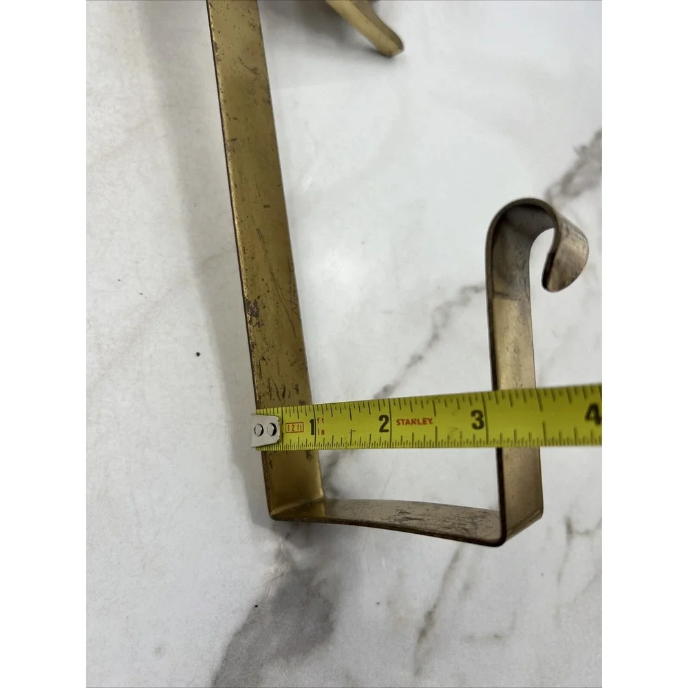 VTG Brass WREATH Hanger Over Door Reindeer Santa Sleigh Christmas Gold India x2